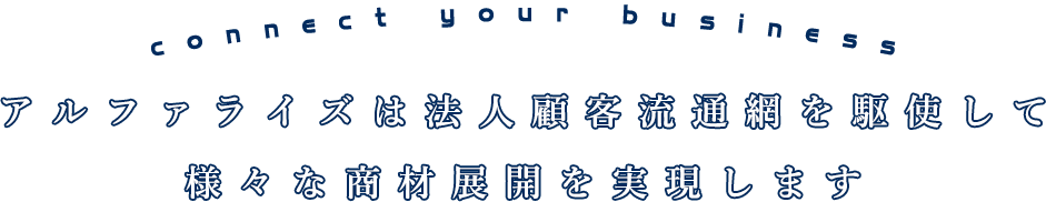 アルファライズは法人顧客流通網を駆使して様々な商材展開を実現します